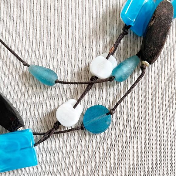 Butterfly Bohemian Three Strand Necklace Blue - Picture 3 of 6
